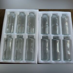 Set of 12 Clear Ribbed Glass Bottles